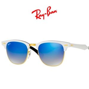 Ray-Ban Clubmaster Aluminum Brushed Silver/Blue Flash Gradient
